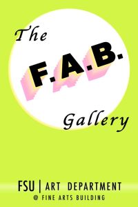 "The FAB Gallery" is written in bold text over a bright green background. 