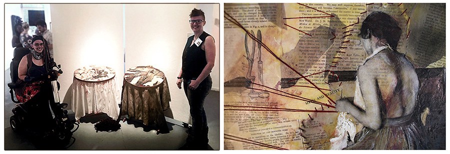 MANDEM with their award-winning piece at Waterloo Arts (left); A detail of "Domestication #1 – Her Brother's Keeper" (right).