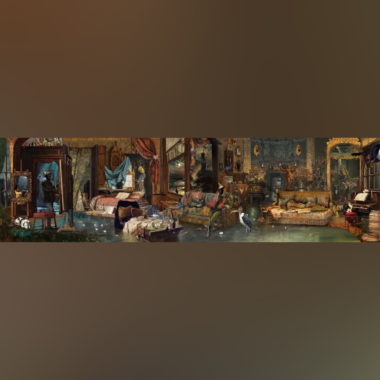 this is a picture of a picture of a living room with a lot of furniture