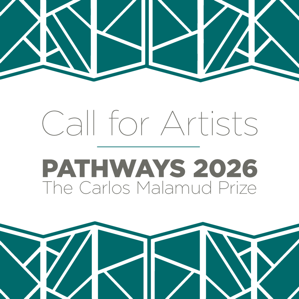 the call for artists pathways logo with a blue and white background