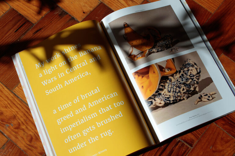 there is an open book with a picture of bananas on it