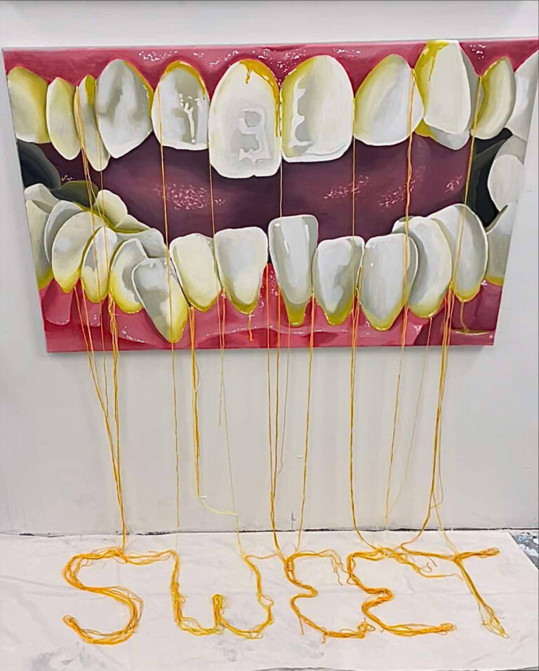 there is a painting on the wall of a dentist ' s office